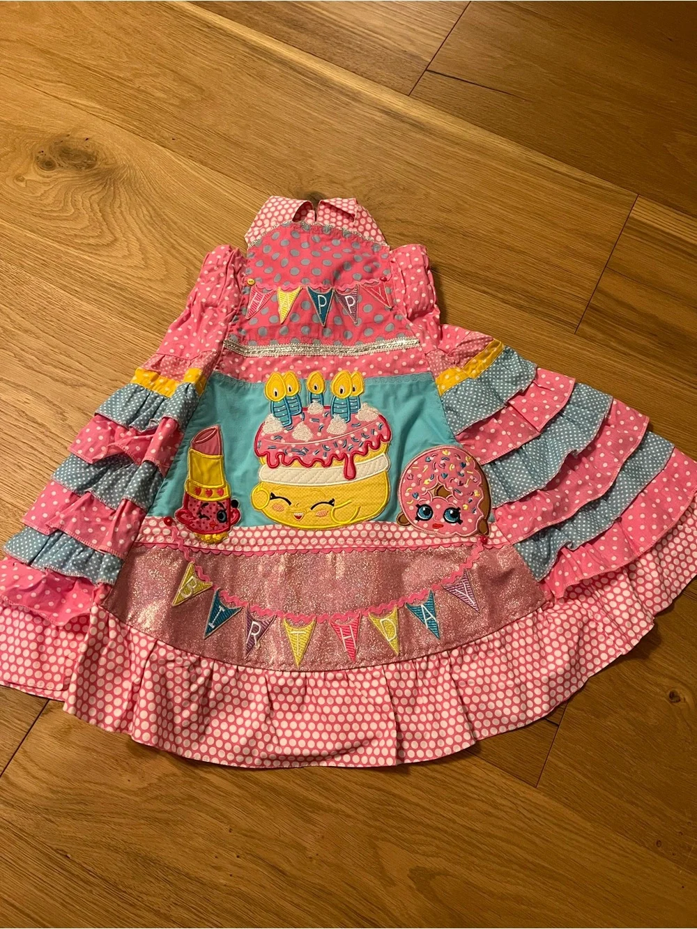 Girls Pink Party Cake Applique Dress